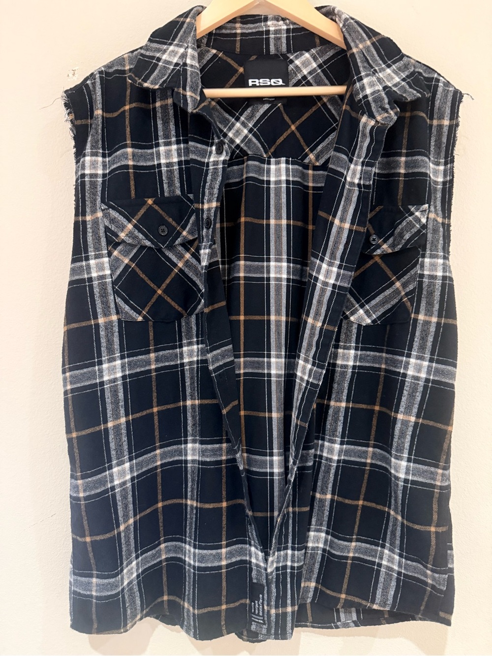 RSQ Plaid Shirt Black, Tan & White Size Medium